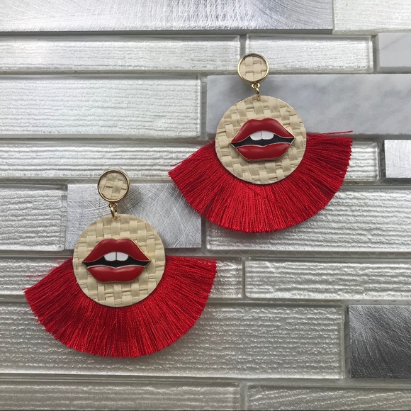 TOO MUCH MOUTH Red Tassel Earrings - Picture 1 of 1
